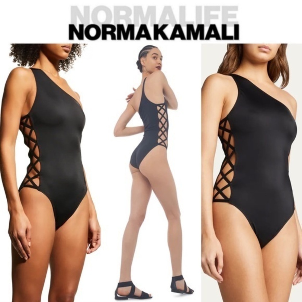 Norma Kamali One Shoulder X Mio One-Piece Swimsuit in Black S $195 NWT